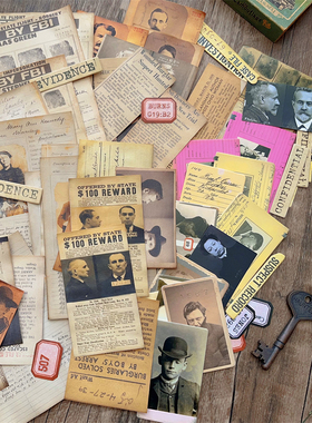 复古刑侦破案手帐混合素材包 犯罪侦探拼贴JunkJournal 做旧染纸