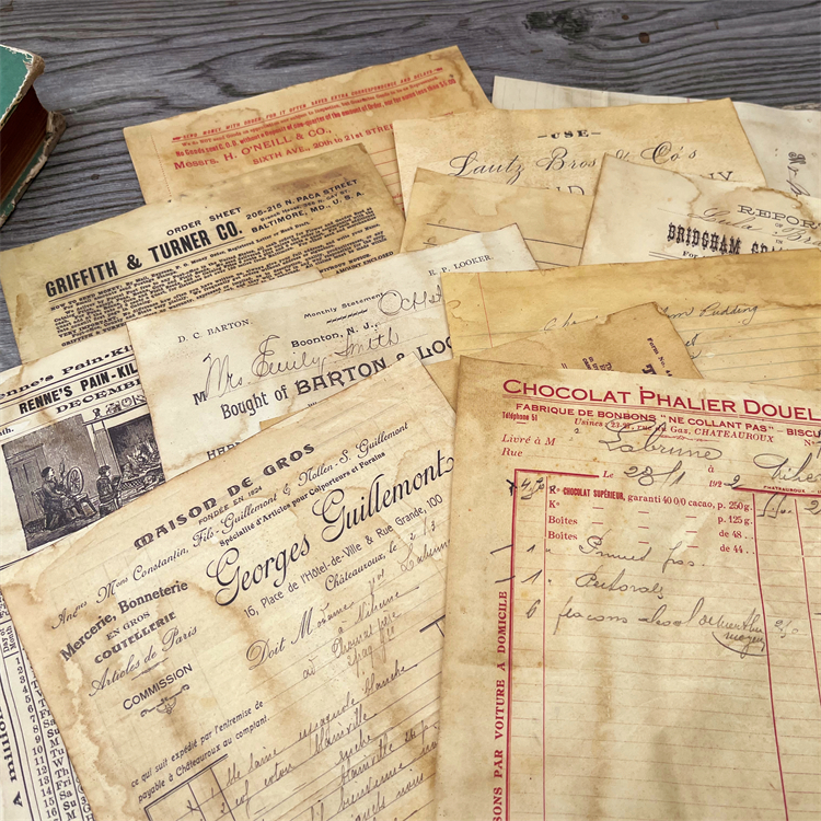 junk journal咖啡染纸素材 英文大票据 手帐摆拍拼贴标签便签背景