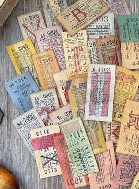 染纸英文做旧车票双面印刷 JunkJournal欧美背景TN摆拍手帐素材