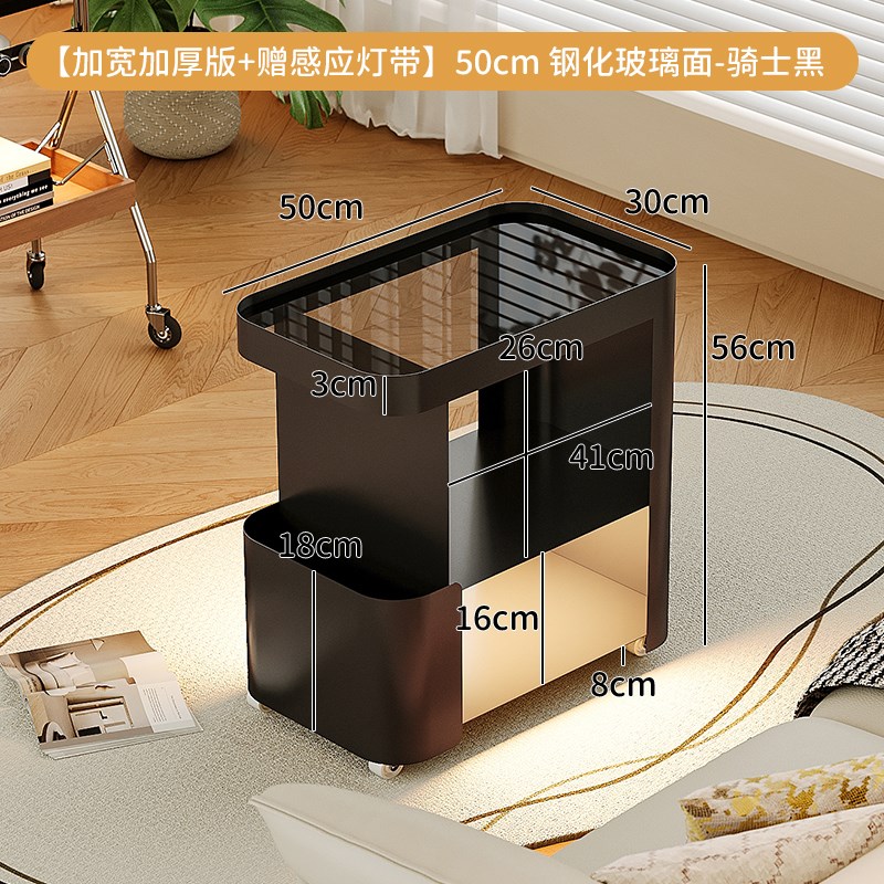 奶油风沙发边几客厅可移动茶几小桌子侧边柜带灯铁艺小推车置物架