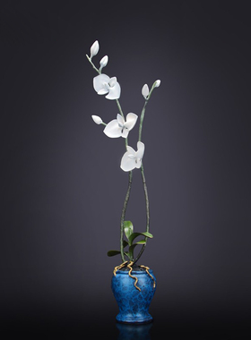 全铜兰花花艺摆件创意雕塑工艺品客厅中式家居软装饰品