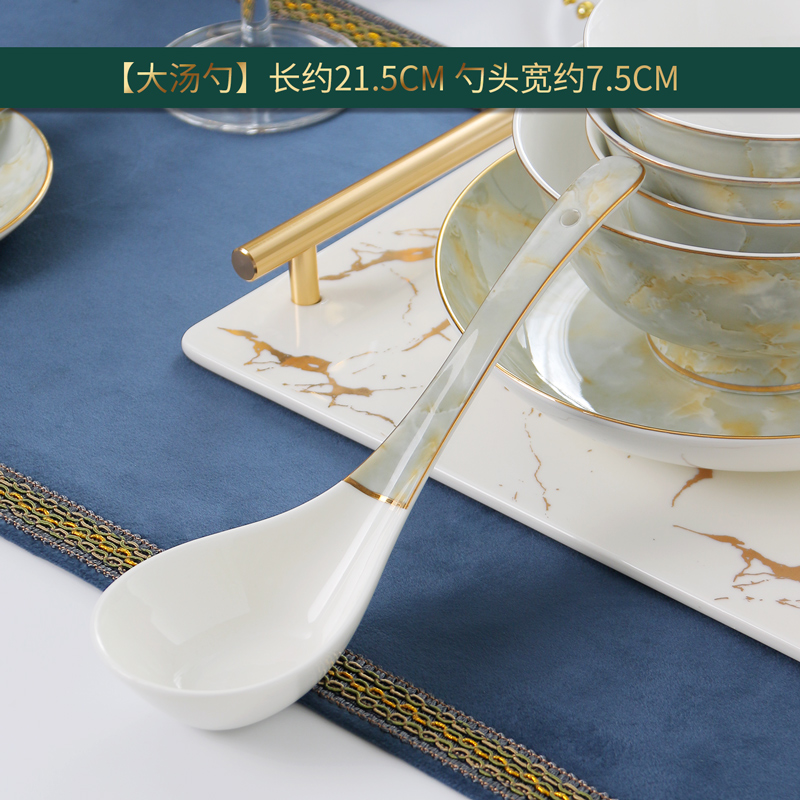 骨瓷大号描金勺子陶瓷汤勺大调羹汤勺轻奢长柄陶瓷大勺盛粥勺