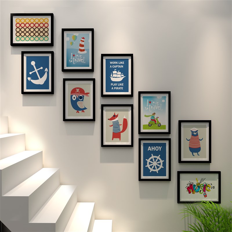 创意实木多款式楼梯照片墙组合客厅书房办公室餐厅背饰挂墙相框墙