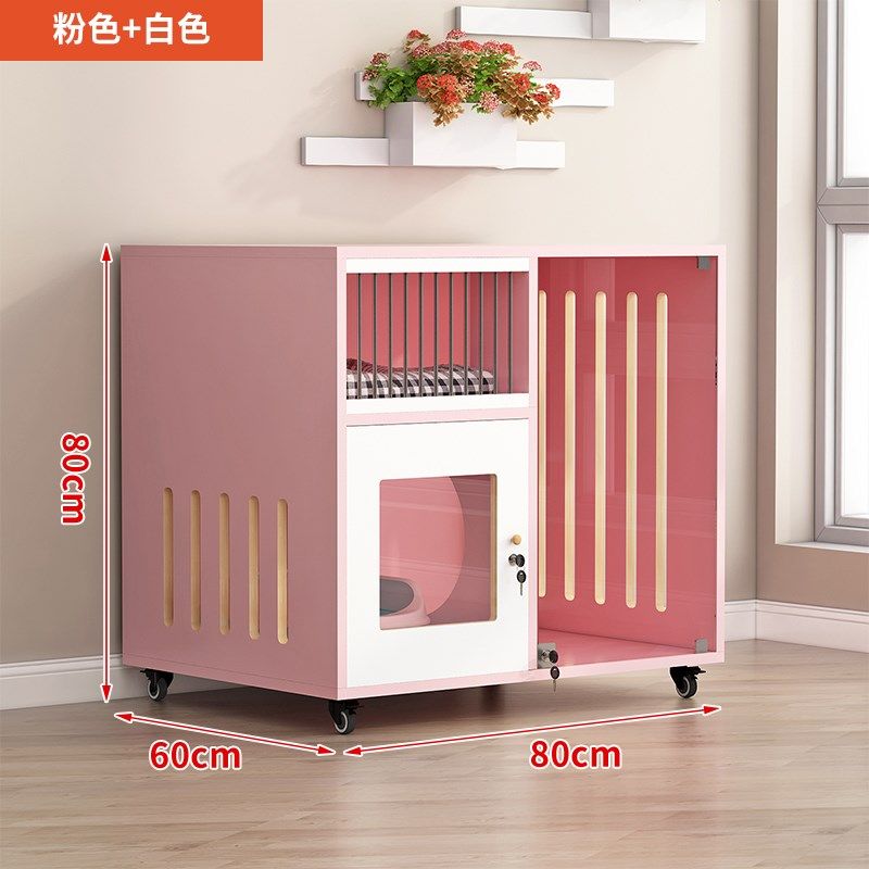猫别墅粉色猫屋家用猫笼子室内猫笼猫厕一体猫窝 猫舍实木猫柜子