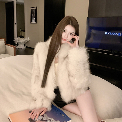 北欧日记稀有蓝狐浅雪灰鹅绒皮草