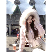 若语定制 面包服 短款 冬日小奶包 双色晕染真貉子毛羽绒服外套冬季