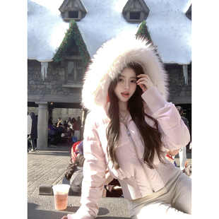若语定制 冬日小奶包 双色晕染真貉子毛羽绒服外套冬季短款面包服