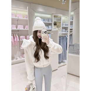 若语定制 保暖 小白兔a10环保兔毛连帽外套环保皮草高级感上衣冬季