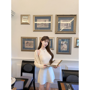 轻薄羊毛开衫 纯欲半高领挂脖背心裙连衣裙 套 清氧韩女 若语定制