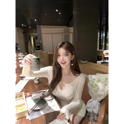 若语定制 恋综女主 手缝金属绵羊毛针织上衣纯欲性感修身打底衫女