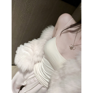 若语定制 奶皮吊带 自带罩杯绒感细肩带吊带纯欲性感打底小背心