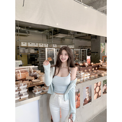 若语定制 内搭刚需 自带罩杯大U针织吊带上衣气质纯欲打底背心