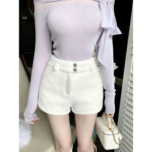 纯欲性感秋冬百搭热裤 高克重仿貂毛两粒扣短裤 搭配能手 若语定制