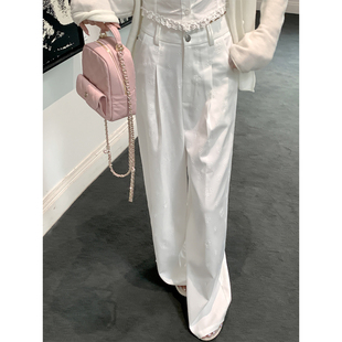 慵懒老钱休闲裤 TR浮雕暗纹山茶花宽松直筒裤 限定山茶花 若语定制