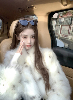 若语定制 小奶豹 100%狐狸毛山猫皮草外套高级感名媛气质贵气外套