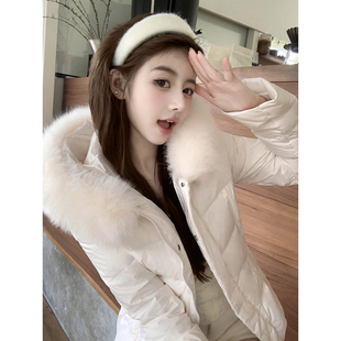 若语定制 100狐狸毛90白鸭绒羽绒服高级感大毛领外套冬 1u系韩女