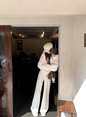 若语定制 入冬续命神裤 内里仿貂毛针织裤高腰气质休闲裤长裤冬季