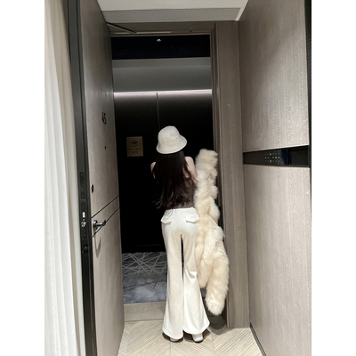 若语定制 绒绒超模腿 内里加绒松紧喇叭裤高腰气质休闲裤显瘦裤子