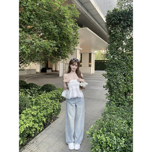 新品 碎落流星 9.5折 定制格纹烫钻牛仔裤 若语3