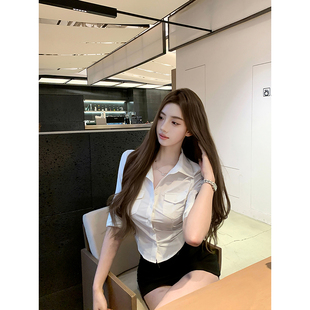 万金油衬衫 衬衫 若语定制 微弹口袋修身 上衣女 纯欲放薄款 白色短袖