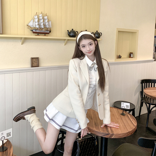 上衣百褶裙半裙老钱风套装 若语定制 外套衬衫 波浪纹西装 学院千金