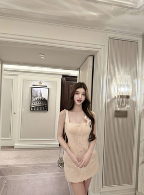 若语定制 少女香香 细闪背心蝴蝶结连衣裙纯欲气质高级名媛背带裙