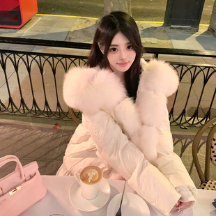 若语定制女神羽绒90白鸭绒冬季蓝狐皮草羽绒服宽松显瘦保暖外套女