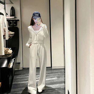 若语定制 华夫格套装 肯豆风抹胸上衣连帽卫衣外套阔腿长裤三件套