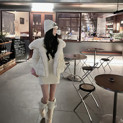 白色短款羽绒服若语设计感小众