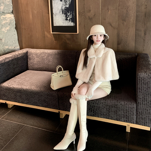 若语定制  昭和兔兔A级獭兔斗篷上衣高级感时尚保暖毛呢外套女