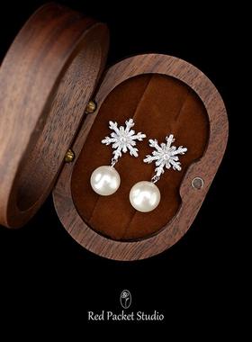 红口袋 法式浪漫ins风S925纯银镶钻珍珠雪花耳环耳坠新款2025礼物