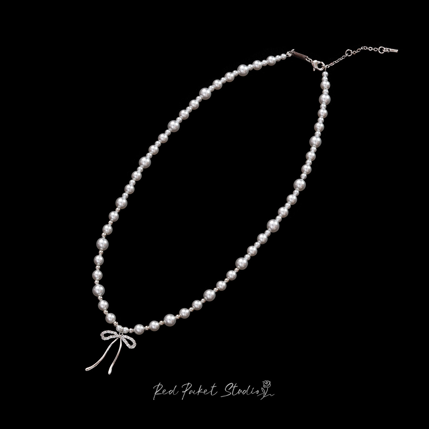 红口袋 法式复古甜美施家珍珠项链气质优雅镶钻蝴蝶结吊坠锁骨链,饰品/流行首饰/时尚饰品新,项链,淘宝优惠券,粉丝福利购,淘宝优惠卷