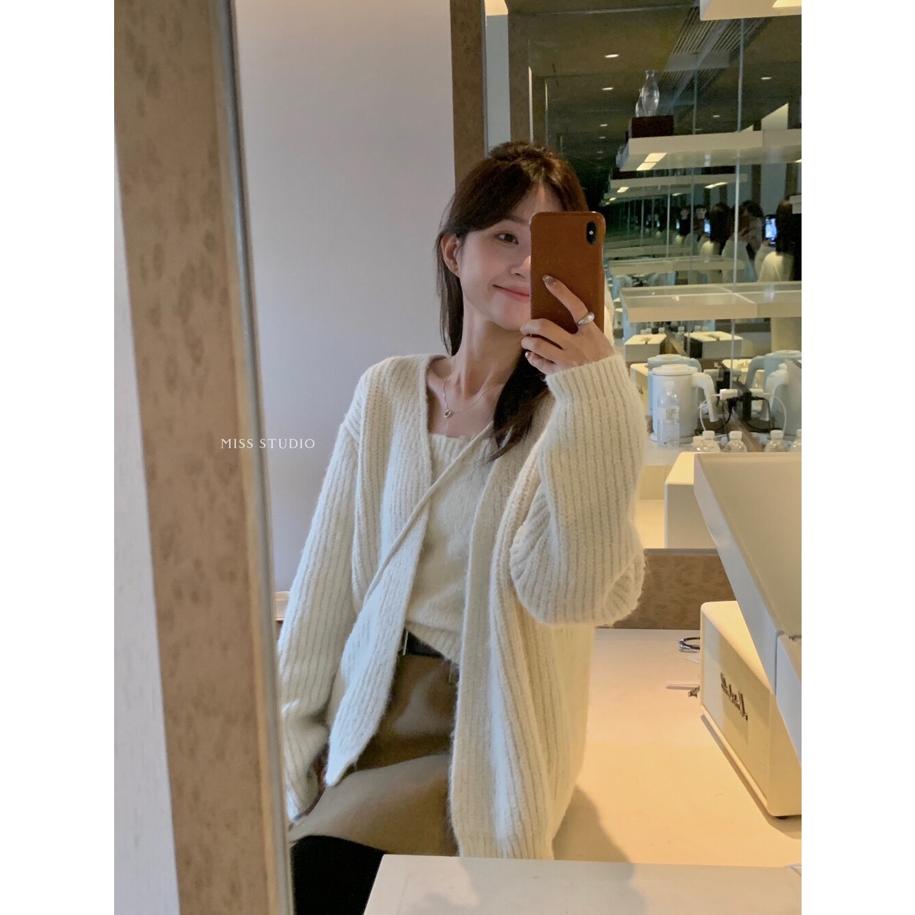 MISS STUDIO 2025新款简约打底吊带背心+慵懒感针织毛衣套装