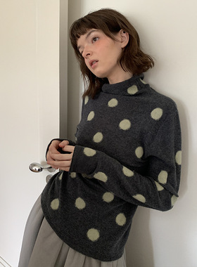 UNITY MODE 2025新款100%羊毛16针波点高领内搭修身显瘦针织衫女