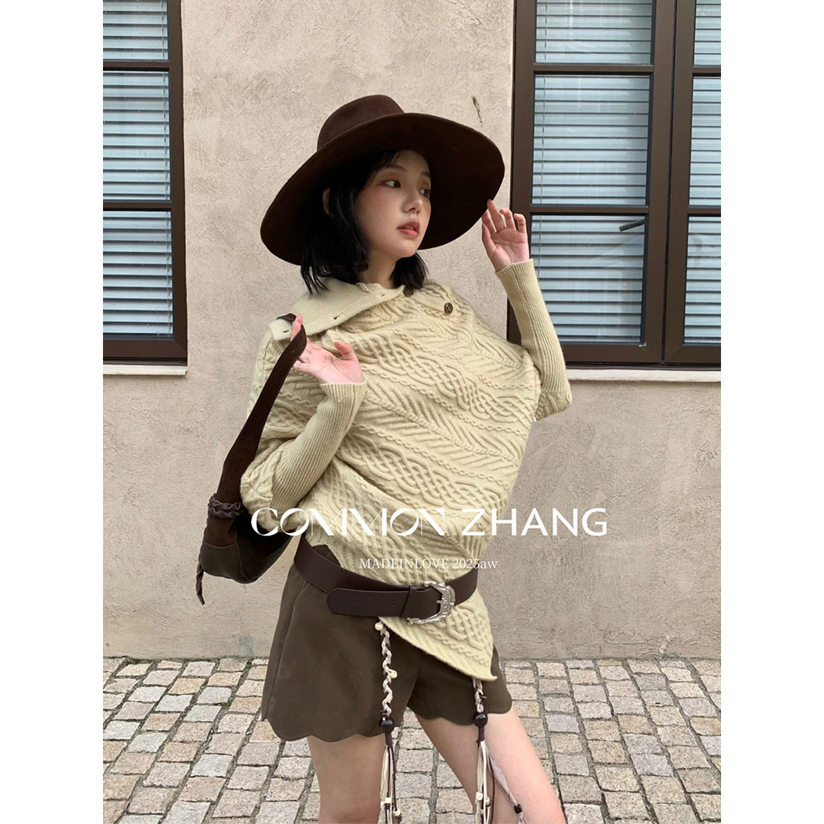 CZ ZHANG 2025秋冬不规则提花套头外穿毛衣女设计感名媛风针织衫