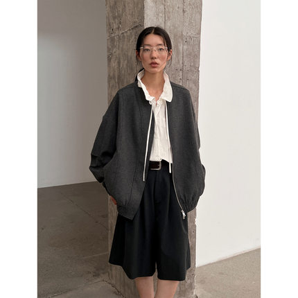 COMOS CMS 2026新款老钱风羊毛呢料女式夹克外套女秋季棒球服女