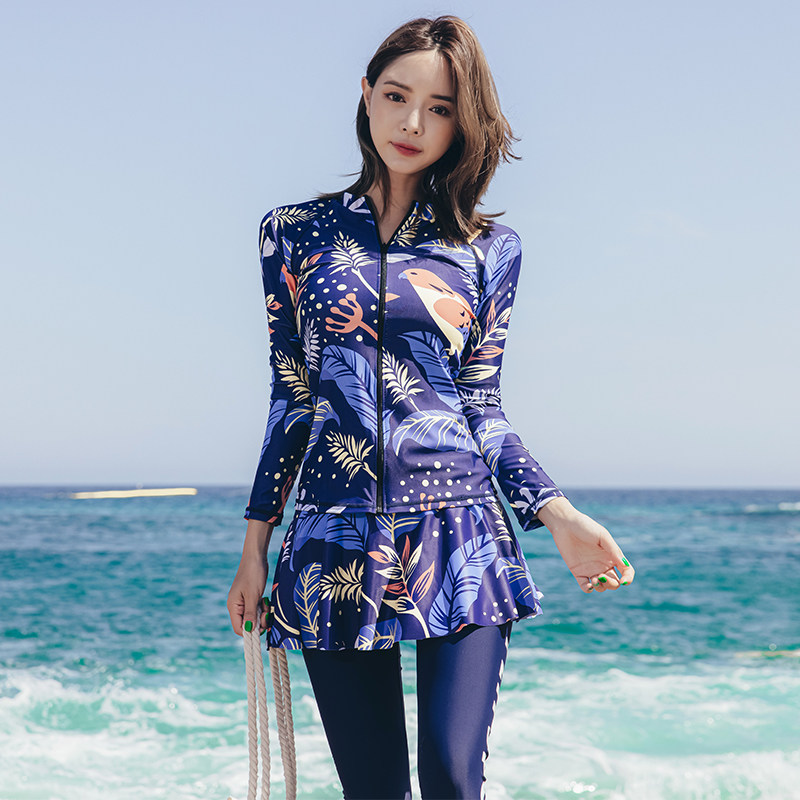 防晒女士套装泳衣长袖长裤分体防晒速干夏季五件套潜水服游泳装