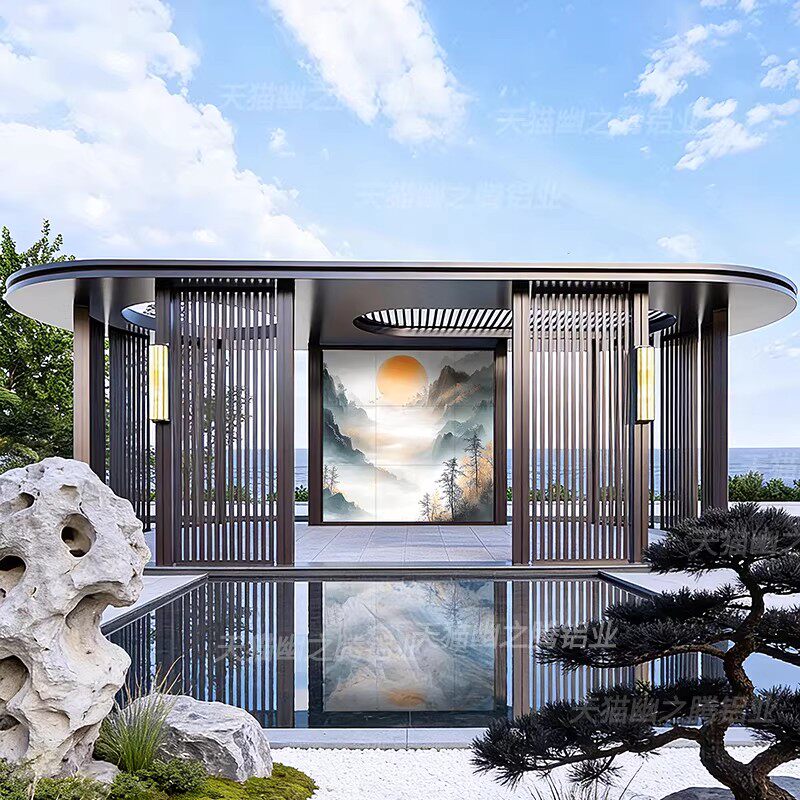 现代简约铝合金凉亭阳光房户外公园廊架别墅庭院花园圆形长廊