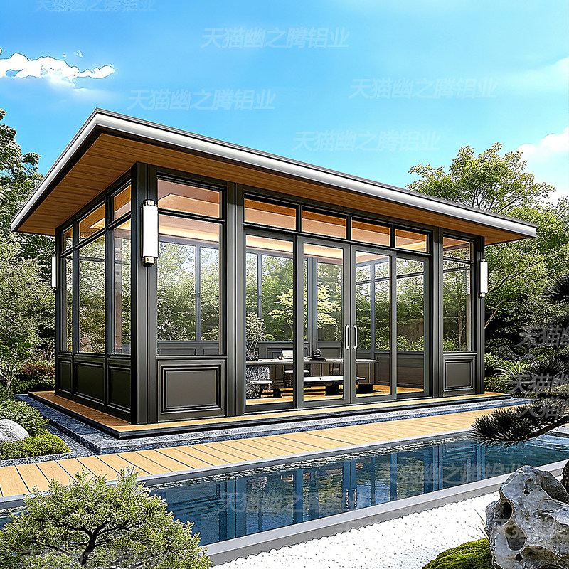 铝合金茶室阳光房铝艺凉亭新中式别墅现代庭院户外花园玻璃房定制
