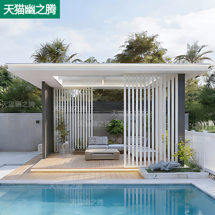 现代简约铝合金凉亭平顶新中式四角亭户外铝艺白色亭子阳光房定制