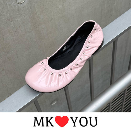 MUMKKO莓刻 「胖钉鞋」 橡皮粉 Dot Studs 朋克风 褶皱女油蜡牛皮