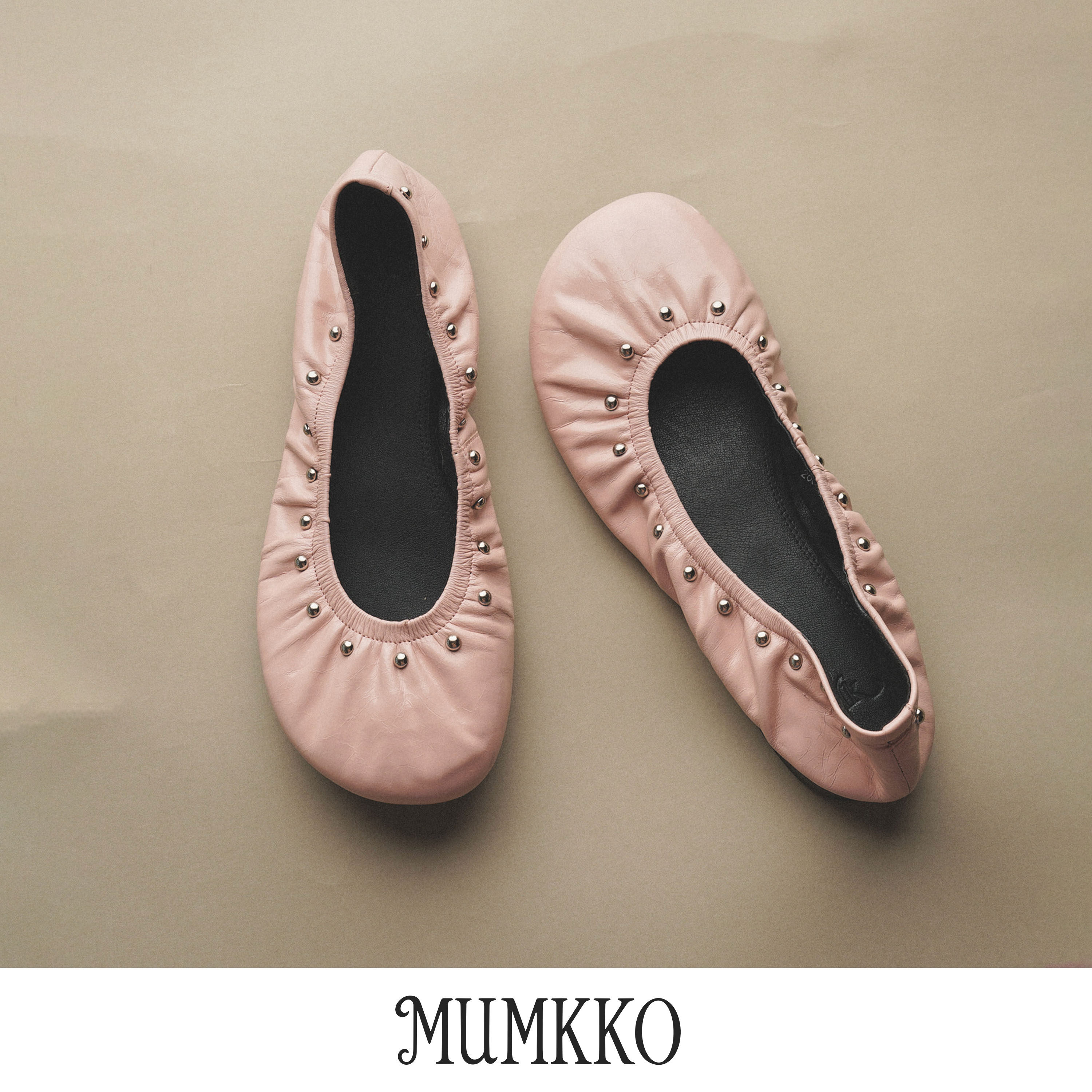 MUMKKO莓刻 「胖钉鞋」 橡皮粉 Dot Studs 朋克风 褶皱女油蜡牛皮