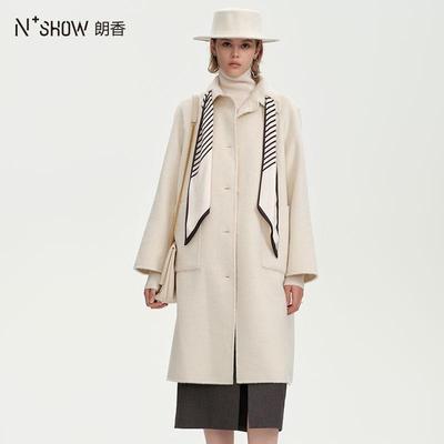 围巾领羊毛呢中长款外套朗香韩版