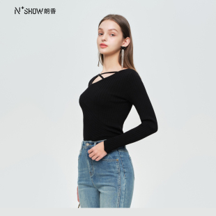 NOWSHOW朗香春季新品交叉不规则领针织衫241014