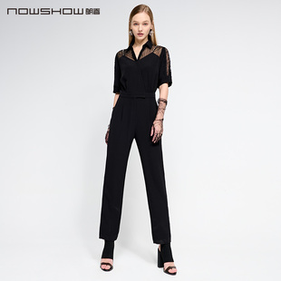 NOWSHOW朗香夏季新品黑色镂空连体裤222110