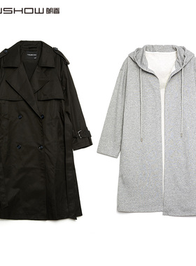 NOWSHOW朗香黑色可脱卸帽子风衣213140