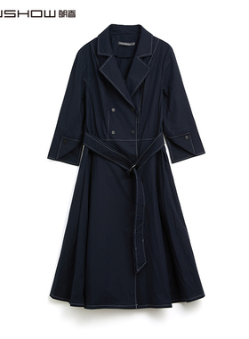 NOWSHOW朗香秋季新品藏青撞明线连衣裙213091