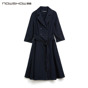 NOWSHOW朗香秋季 藏青撞明线连衣裙213091 新品