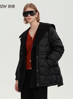 NOWSHOW朗香冬季新品黑色都市黑色拼毛呢羽绒服244081