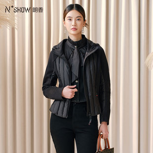 NOWSHOW朗香秋季新品黑色拼接轻薄短鹅绒轻羽绒服243008